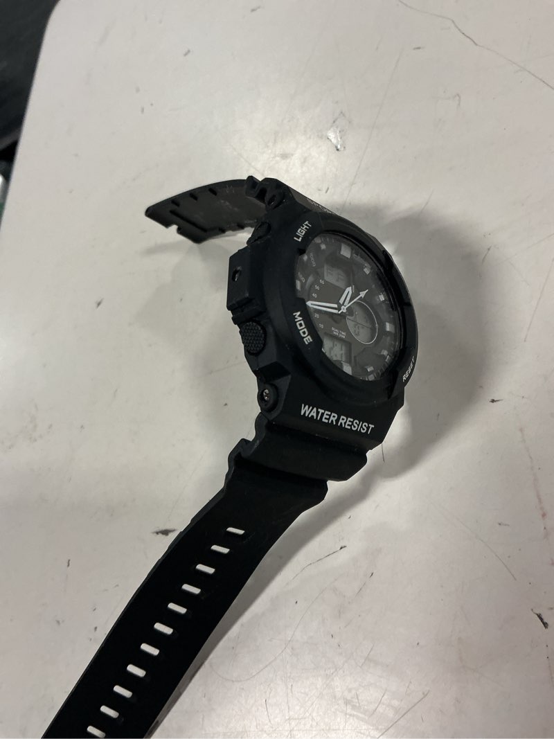 Condition photo showing As Is for gosasa men’s analog-digital tactical sports watch 50 m waterproof, dual time large dial, led night-light, military outdoor shock-resistant wristwatch all black