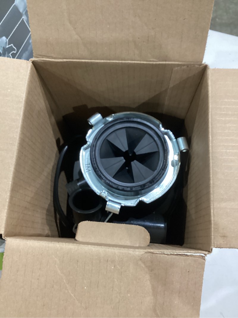 Condition photo showing As Is for insinkerator badger 5xl continuous feed 1/2-hp septic safe non-corded garbage disposal