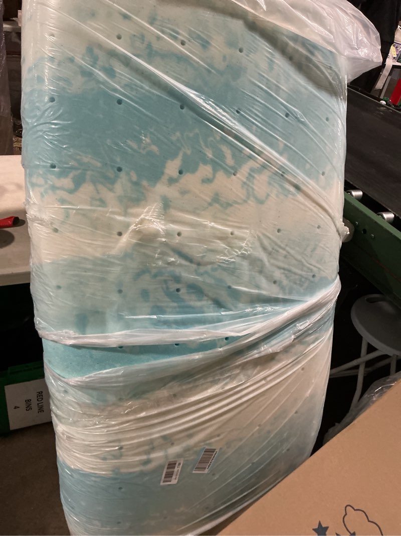 Condition photo showing As Is for EGO Topper 4 Inch Full Memory Foam Mattress Topper, Gel Foam Mattress Topper for Pressure Relief, Ventilated Design Bed Topper in a Box, CertiPUR-US Certified, 54"×75", Medium