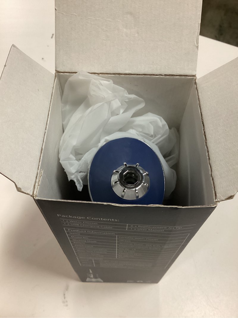 Condition photo showing As Is for Water Flosser for Teeth Cleaning and Flossing, 5 Modes Rechargeable Cordless Oral Irrigator 320ml Water Tank Teeth Cleaner, IPX7 Waterproof Portable Electric Dentel Flossers for Home and Travel,Blue