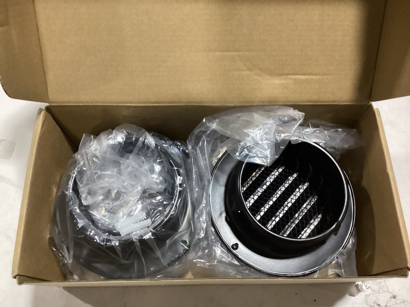 Condition photo showing Good Condition for 4 inch 4-pcs stainless steel vent cover, black round soffit louver grille exhaust cover, built-in mesh screen, suitable for vent places such as kitchen, bathroom, etc (4 inch black cover 4pcs)
