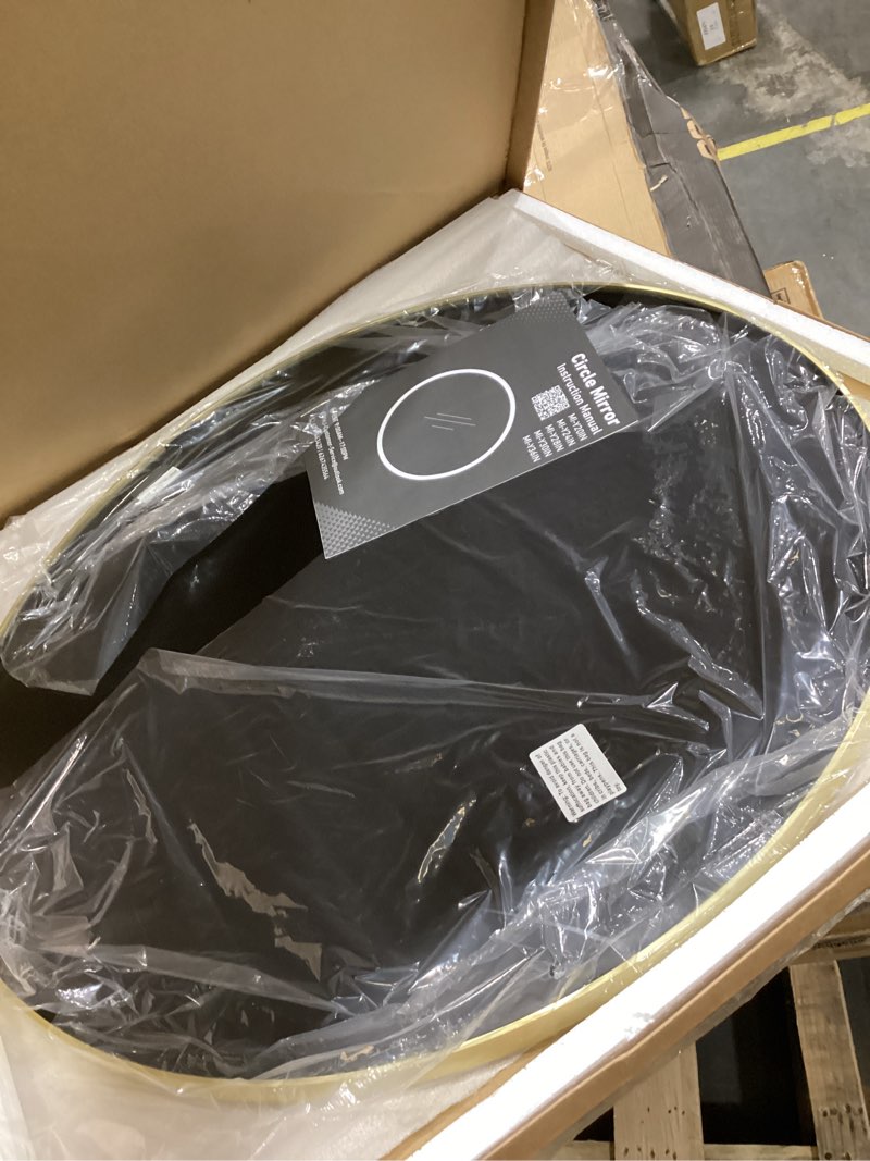 Condition photo showing Good Condition for harritpure round mirror 30 gold wall mounted circle mirrors vanity mirror with brushed aluminum alloy frame modern decoration for bathroom, living room, vanity, bedroom, entryway 30"l x 30"w gold
