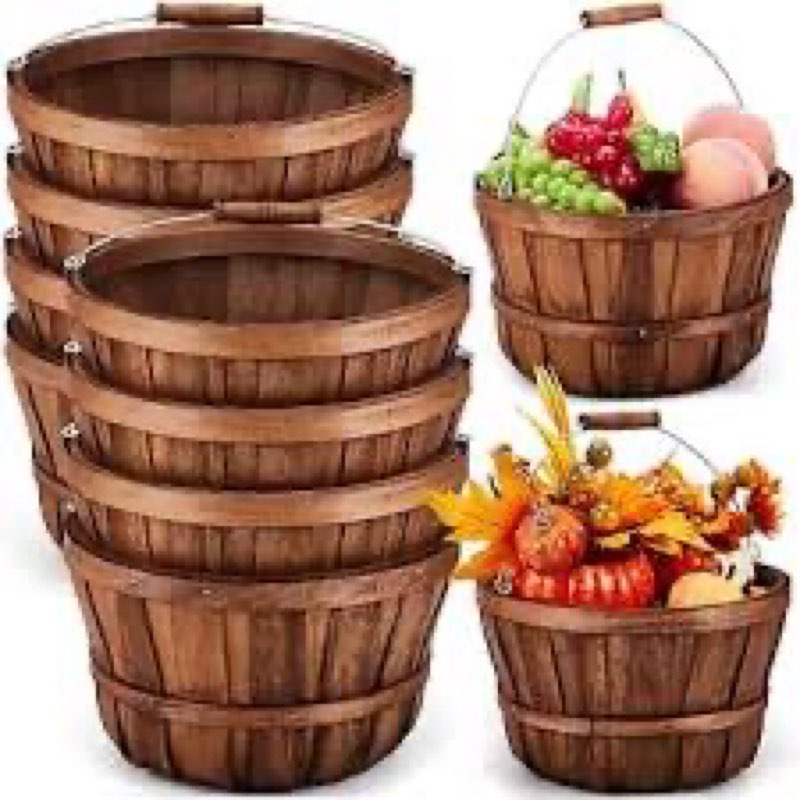 Marsui 16 Pcs 7.5 x 5.9 in Round Wooden Apple Basket Bushel Bulk Empty Harvest Fall Basket with Hand
