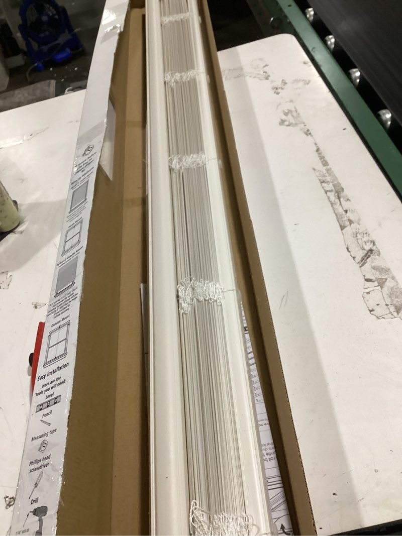 Condition photo showing Good Condition for mainstays cordless 1" vinyl light filtering blinds, white, 43" width x 64" length