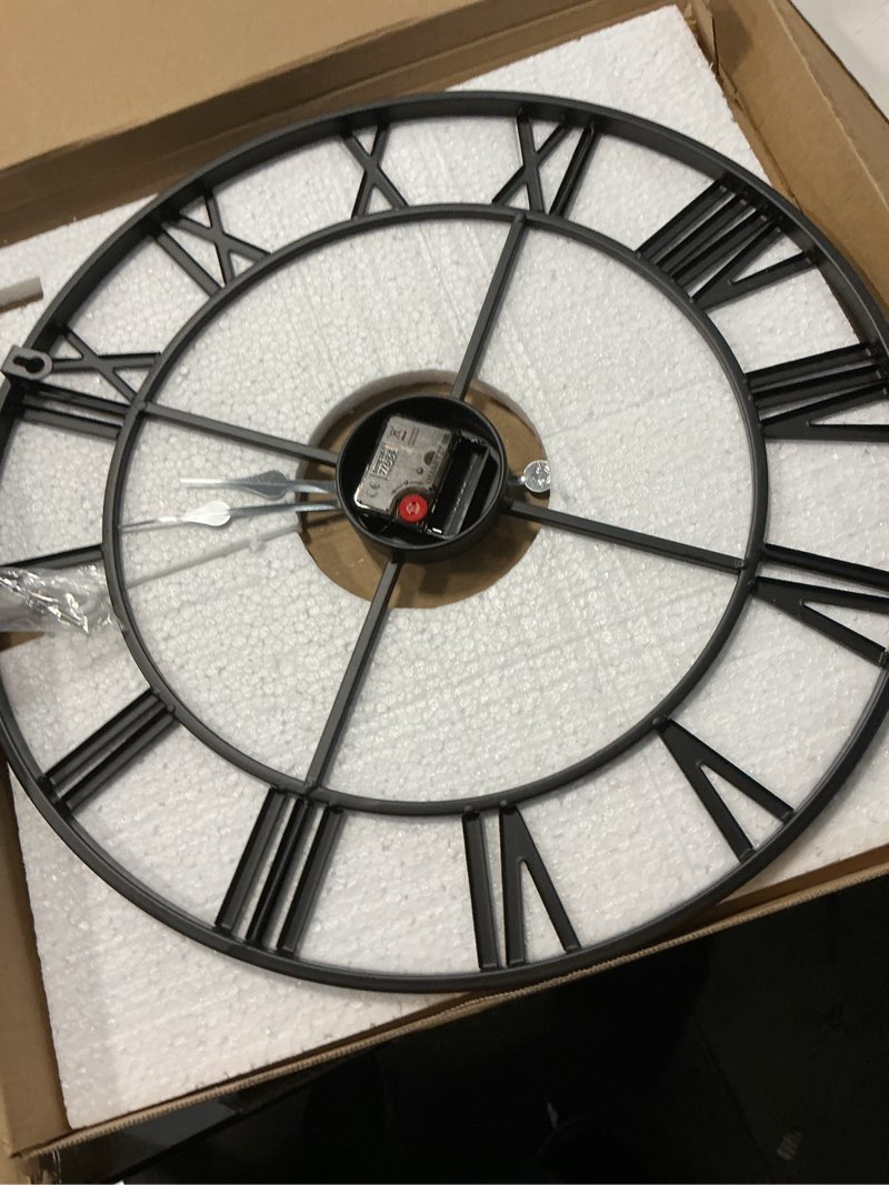 Condition photo showing Good Condition for large modern metal wall clocks rustic round nearly silent little ticking battery operated roman numerals clock for living room/bedroom/kitchen wall decor-(black, 47cm) 19 inch black-roman number