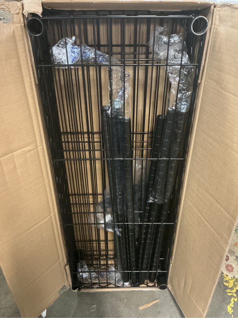 Condition photo showing Good Condition for amazon basics 4-shelf adjustable heavy duty steel wire rack storage shelving, sturdy garage shelving, 350 lbs capacity per shelf, easy no-tool assembly, 36" x 14" x 54", black | heavy duty, adjustable, for kitchen, garage, storage, shelving organizer