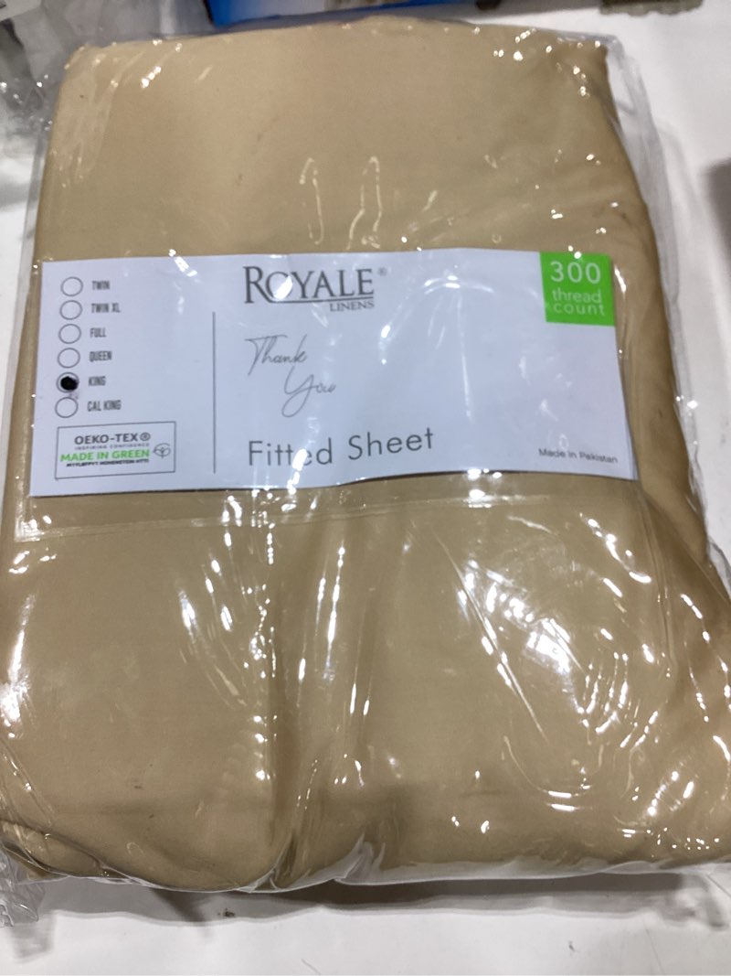 Condition photo showing Good Condition for royale linens 300 thread count 100% long staple combed cotton fitted sheet king - super soft deep pocket bottom sheet - fitted sheets only - elastic sheets (king, sand) sand king