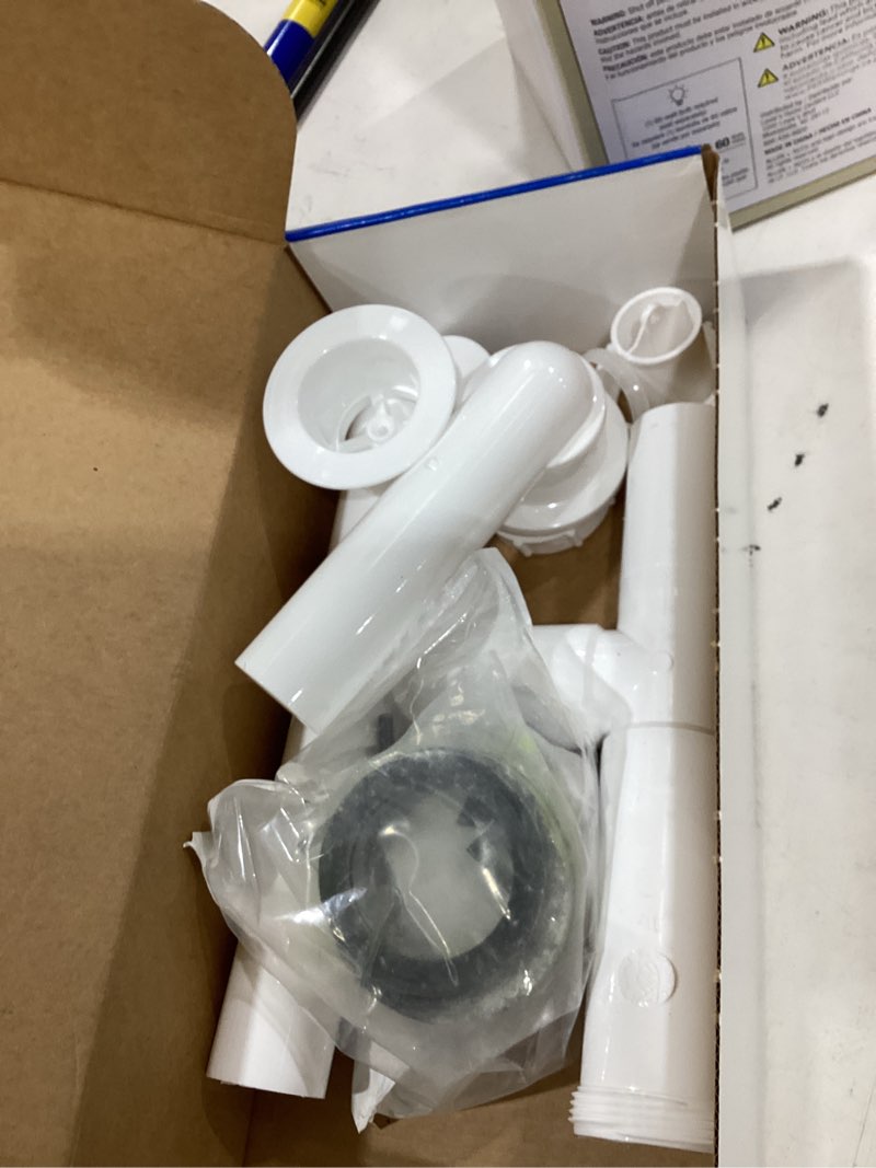 Condition photo showing As Is for dearborn 1-1/2-in polished chrome white/polished chrome triplever drain with polypropylene pipe included
