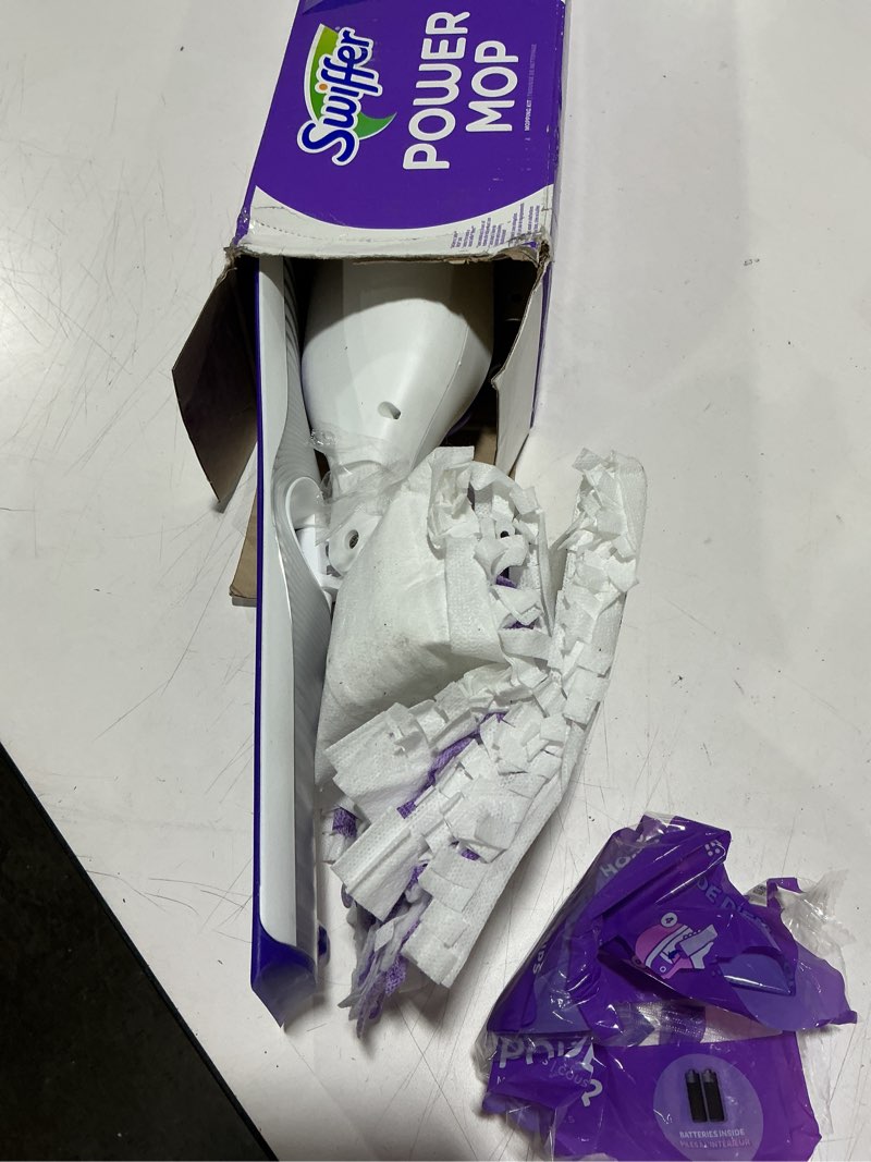 Condition photo showing Good Condition for Swiffer PowerMop Multi-Surface Mop Kit for Floor Cleaning, Includes PowerMop, 2 Mopping Pad Refills, 1 Cleaning Solution with Fresh Scent and 2 Batteries Purple and White