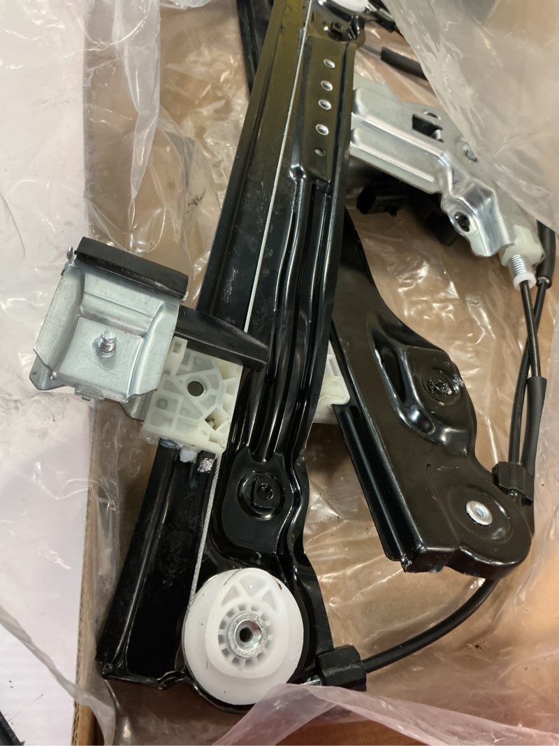 Condition photo showing As Is for a-premium front driver side power window regulator with motor assembly fit for chevy cruze 2012-2016, chevrolet cruze limited 2016, with 2-pin plug motor, built from 4/26/12 front left driver side 2 pins motor