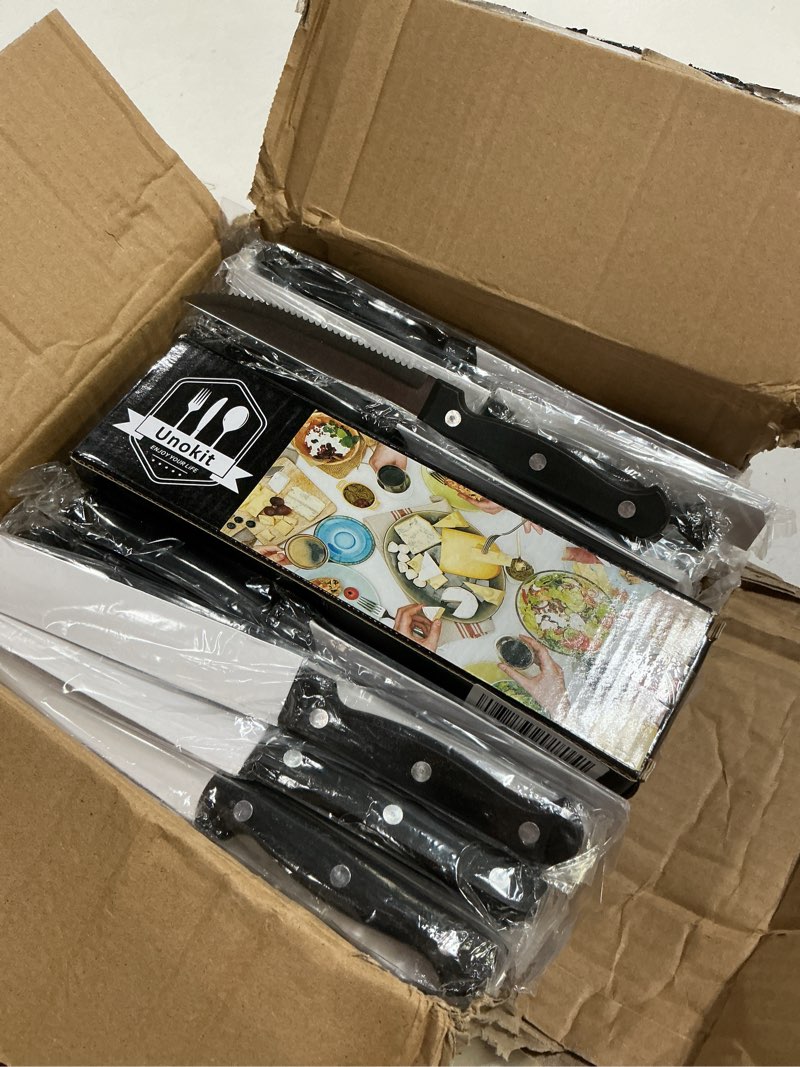 Condition photo showing Good Condition for faderic serrated steak knives set of 48, black full-tang triple rivet steak knife set, stainless steel sharp blade,4.5 in, for kitchen camping restaurant,dishwasher safe