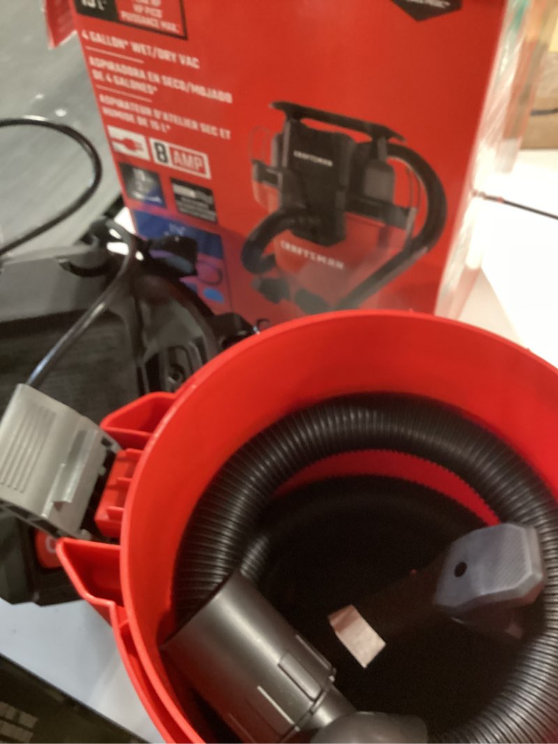 Condition photo showing Good Condition for craftsman 4-gallon 3.5-hp corded wet/dry shop vacuum with accessories included