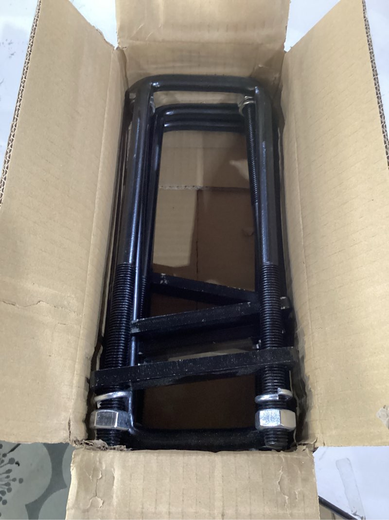 Condition photo showing As Is for heavy duty square bend u-bolt kit, 4 pack, 3-1/2" x 12", u bolts with frame plates, nuts & washers for automobile trailer 3.5"w x 12"l