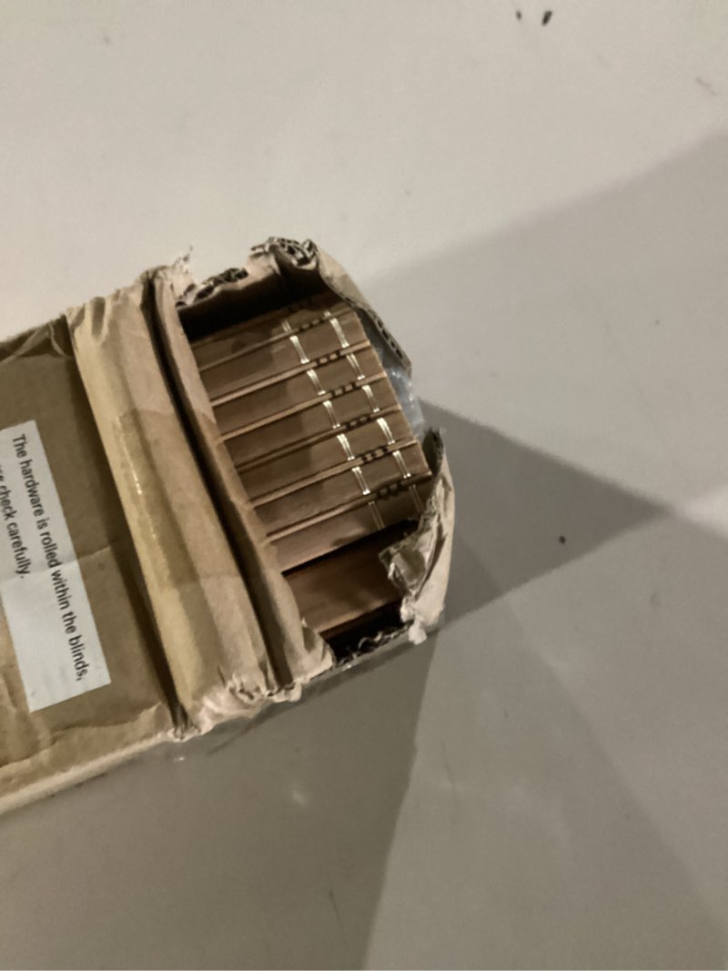 Condition photo showing New/Like New for LazBlinds No Tools No Drill Cordless Bamboo Roman Shades, Light Filtering Window Treatment, Roll Up Bamboo Blinds for Windows 27'' W x 64'' H, Brown Light Filtering-brown206 27" W x 64" H