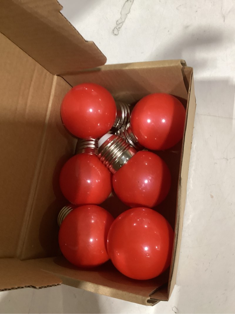 Condition photo showing Good Condition for LED Red Light Bulbs, 15W Equivalent 1W E26 LED Lights, Small G14 Globe Vanity Colored Bulbs for Night Lights Bulb Outdoor Indoor Halloween Christmas Decor Lighting, 6 Pack Red 6 Pack