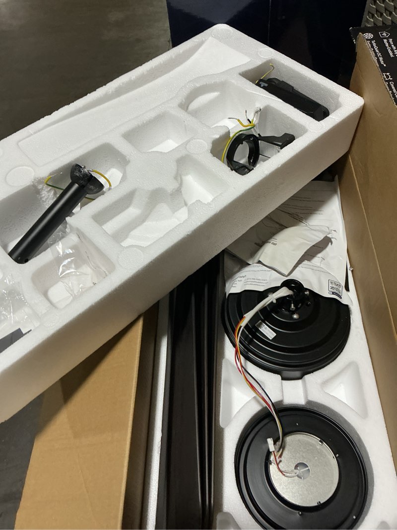 Condition photo showing As Is for altitude boca ii 52-in matte black with dark brown blades led covered outdoor smart ceiling fan with light and remote control included 3 -blade