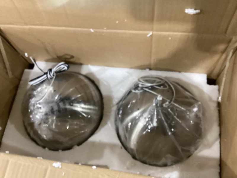 Condition photo showing Good Condition for lms 2 pack modern pendant lights, mid century brushed nickel kitchen lighting with white globe glass shade, adjustable hanging light fixtures ceiling light for home office dining room, lms-186bn2pk silver 8" white glass, 2 pack