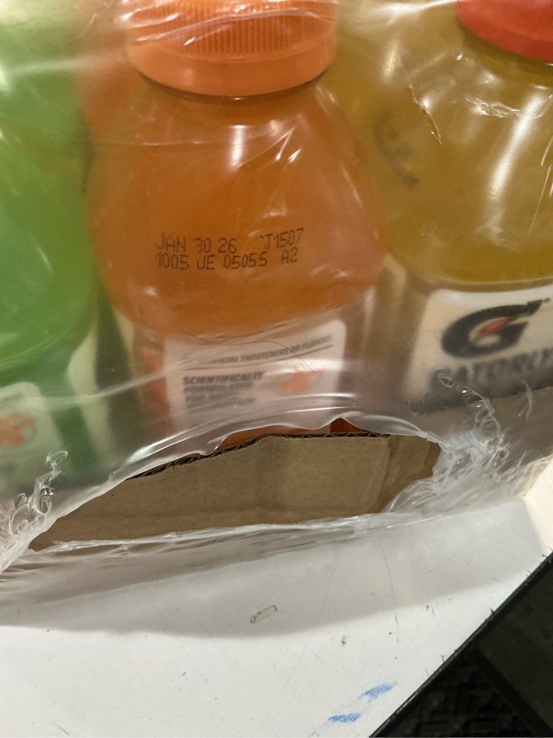 Condition photo showing As Is for bbd: 01/2026+ 02/2026- gatorlyte rapid rehydration electrolyte drink, 3 flavor variety pack, specialized blend of 5 electrolytes, lower sugar, no artificial sweeteners, no artificial flavors, 20 fl oz bottles (12 pack) lime cucumber variety