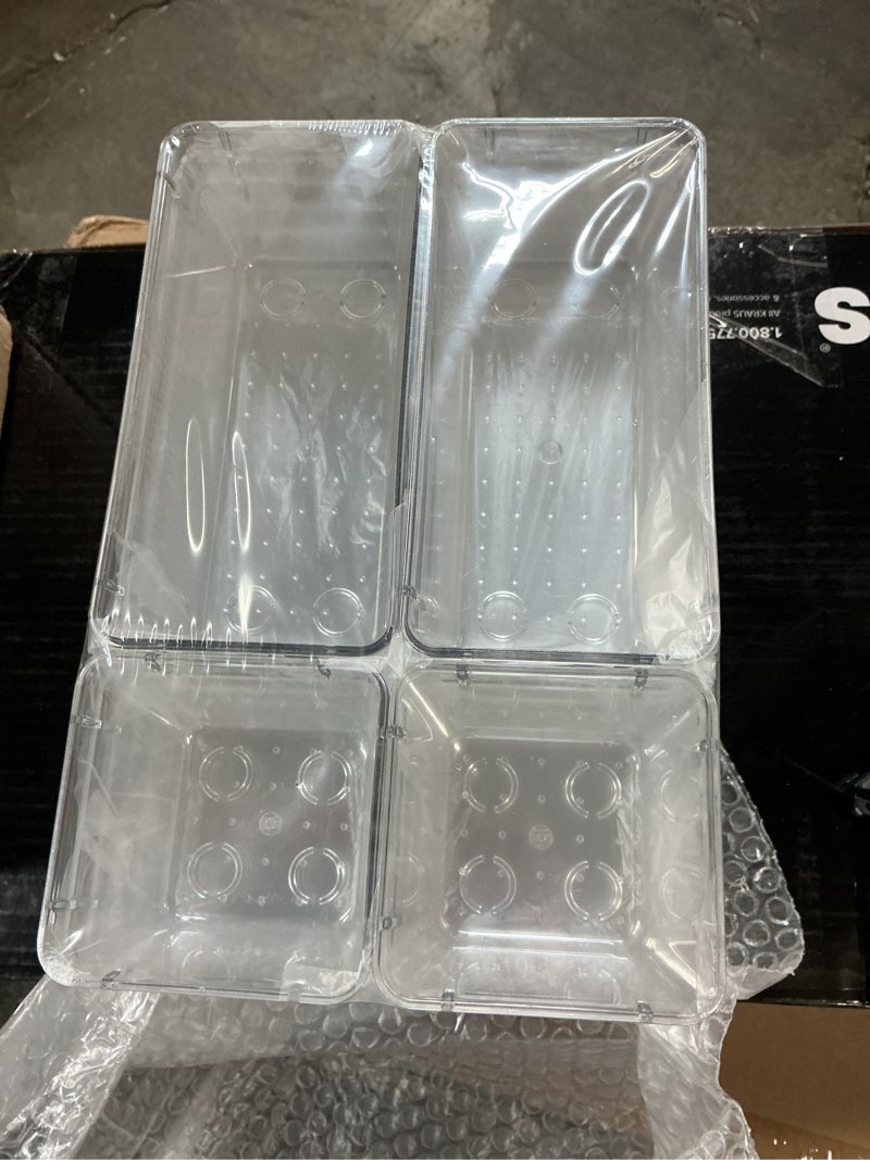 Condition photo showing Good Condition for assorted sizes 25-piece clear plastic desk drawer organizer tray set
