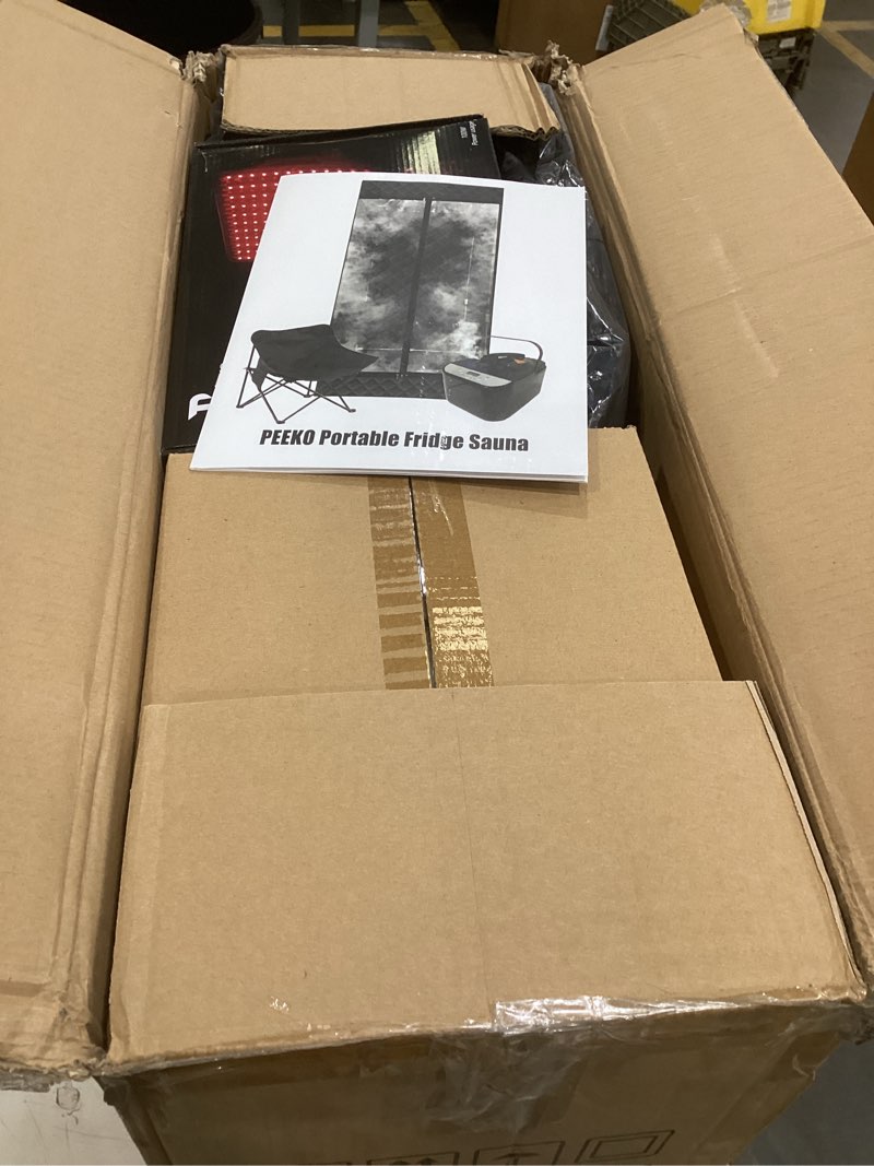 Condition photo showing New/Like New for new upgradered light collapsible fridge sauna box for relaxation,detoxification,portable steam sauna for home with xl steamer,16 levels, 75”x 40”x40”?double doors?larger folding chair, (red light)