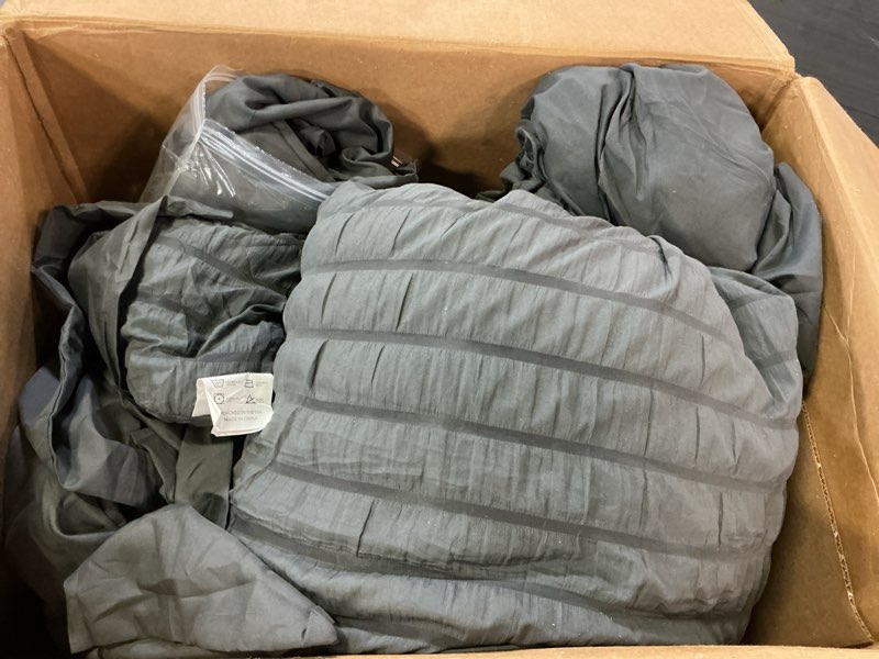 Condition photo showing As Is for hymokege full size comforter sets seersucker 7 pieces, all season luxury bed in a bag for bedroom, bedding set with comforters, sheets, pillowcases & shams, dark grey full(82"x86") dark grey