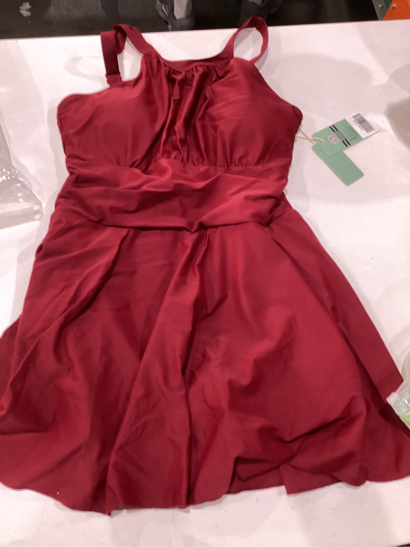 Condition photo showing Good Condition for shekini womens elegant one piece swimdress high neck swim dress ruched swim skirt medium red
