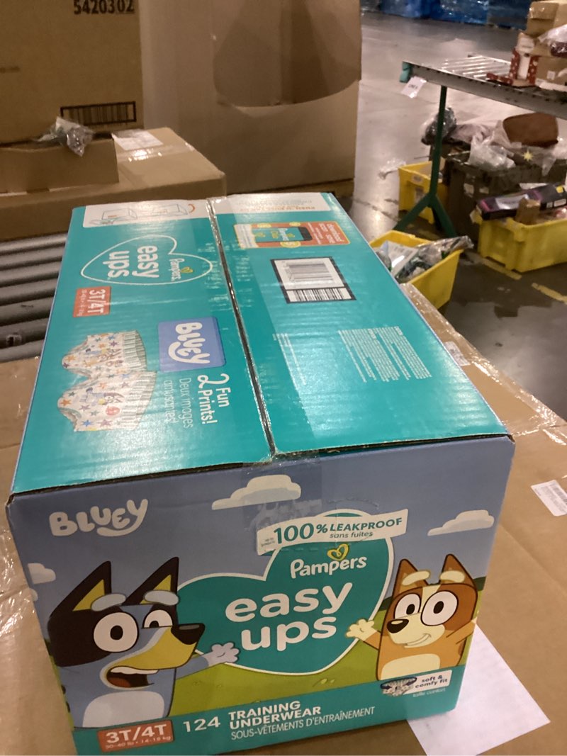 Condition photo showing New/Like New for Pampers Training Pants - Easy Ups Boys & Girls Bluey - Size 3T-4T, 124 Count, Children's Potty Underwear (Packaging May Vary) 3T-4T 124