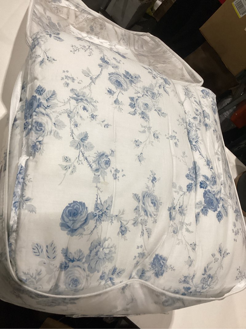 Condition photo showing Good Condition for laura ashley - queen comforter set, 100% cotton bedding, medium weight for year-round comfort, reversible floral design, includes comforter and shams, belinda blue belinda chambray blue queen