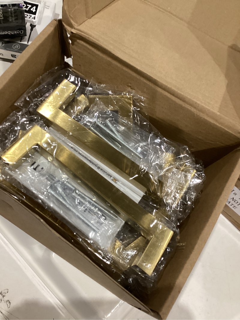 Condition photo showing As Is for goldenwarm 15 pack brass kitchen cabinet handles gold cabinet drawer pulls - lsj12gd115 square kitchen bathroom cabinet door handles 5 in overall length closet door pulls