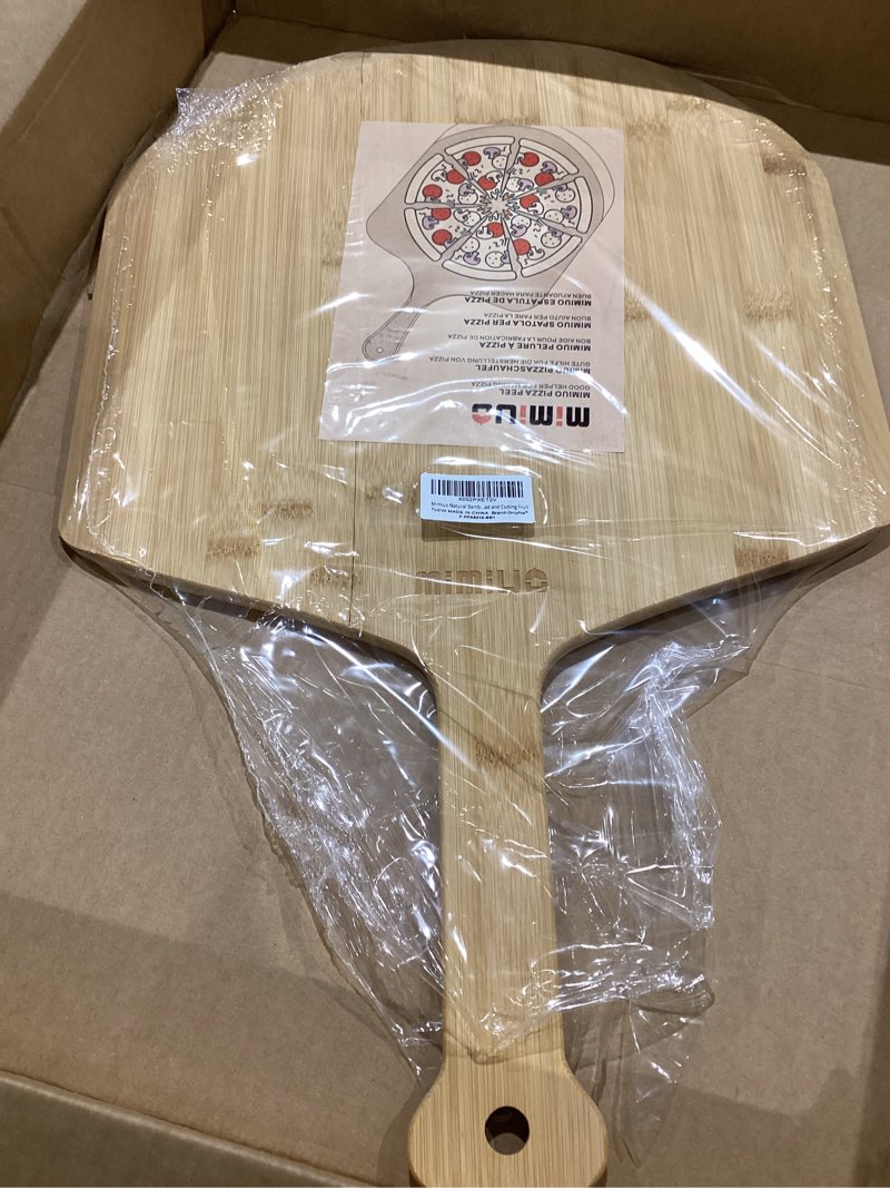 Condition photo showing As Is for mimiuo natural bamboo pizza peel - 12 inch wooden pizza spatula for baking homemade pizza bread and cutting fruit vegs