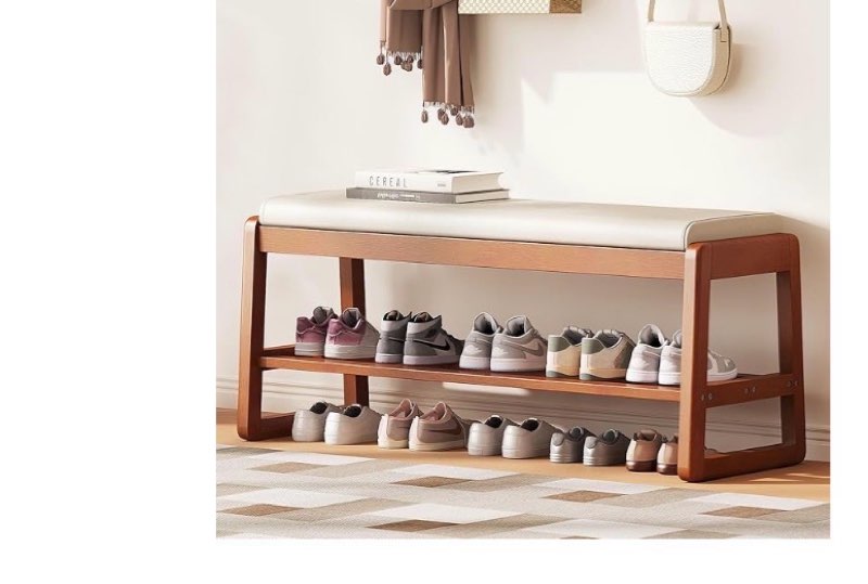 PETKABOO Shoe Bench Storage Rubberwood with Leather Cushion 39.4", Waterproof Easy to Clean 550LBS O