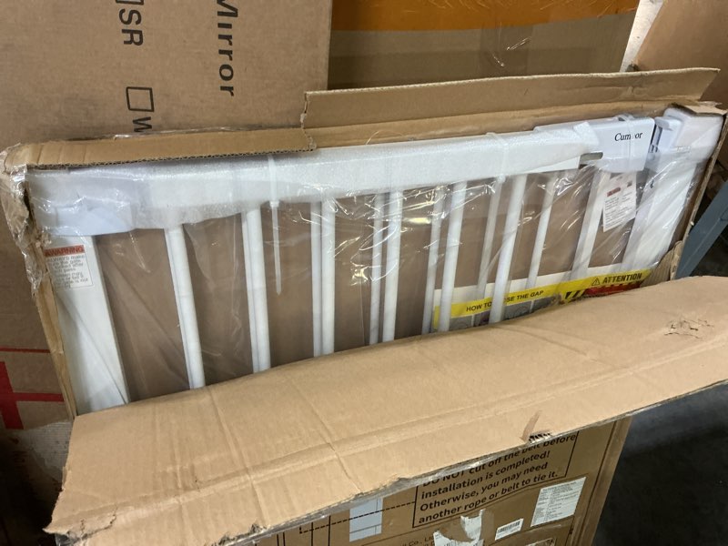 Condition photo showing New/Like New for cumbor 36" extra tall baby gate for stairs, 29.7-48" wide dog gates for doorways, auto close safety gate for babies and pets, easy install, pressure mounted, fits doorways, stairs, entryways, white white 29.7-48"w x 36"h