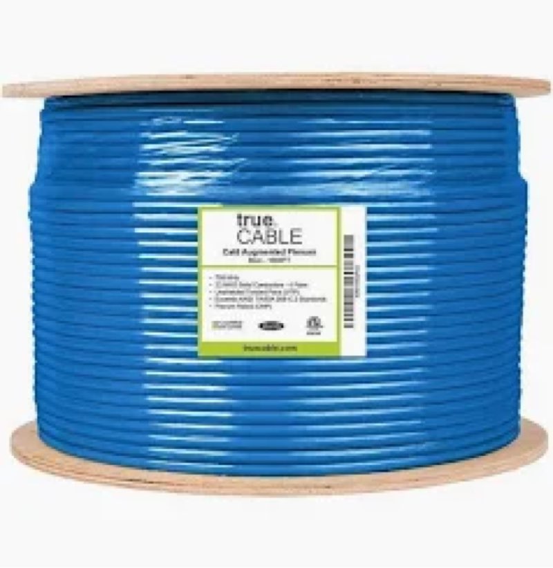 TSCables | Cat6A Plenum (CMP) 1000ft, 750Mhz, PoE++ (4PPoE) | 100% Solid Bare Copper | 23AWG Unshiel