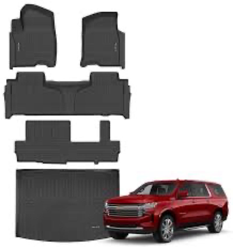 TPE Automotive Floor Mats & Cargo Liner Custom for 2021-2025 Chevy Suburban 8 Seats, All Weather Cov