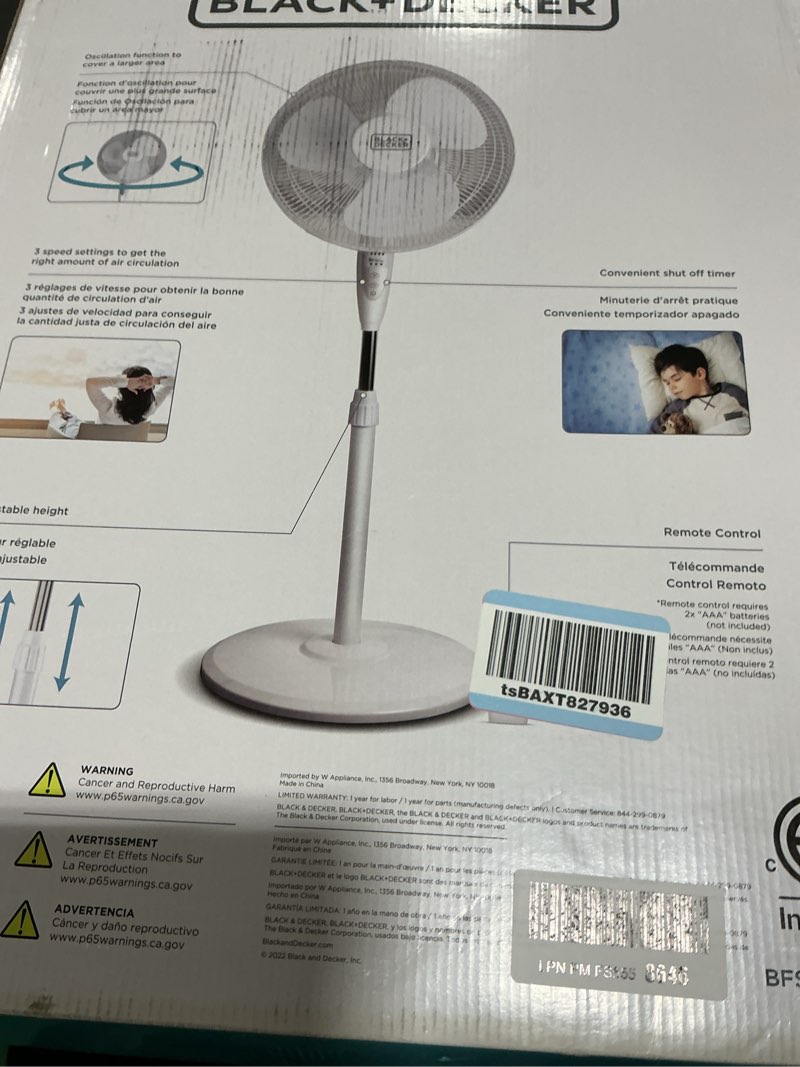 Condition photo showing Good Condition for BLACK+DECKER 16" Stand Fan with Pedestal Base, Height Adjustable Pedestal Fan with Remote and Touch Control Panel, Free Standing Fan with 90-Degree Oscillating and 3-Speed Settings, White White 16"