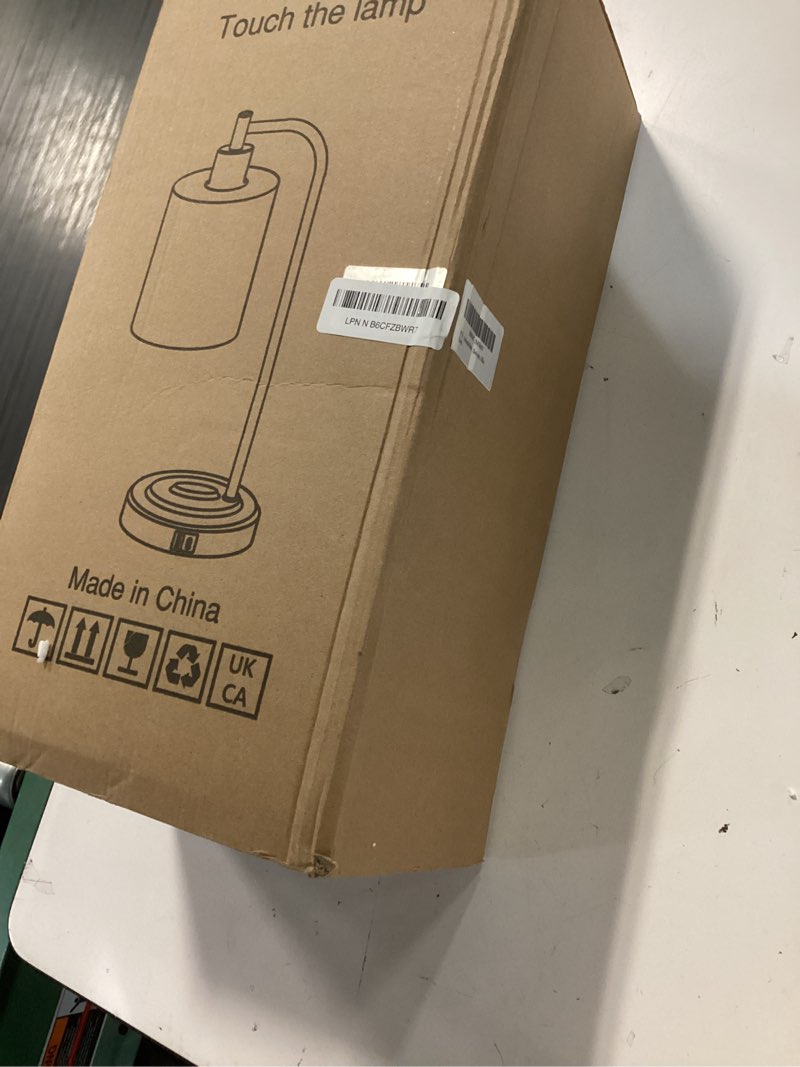 Condition photo showing New/Like New for industrial style touch control table lamp - dual usb a+c ports charging bedside light, adjustable brightness metal base lamp for bedroom, office, living room nightstand (fabric lampshade)