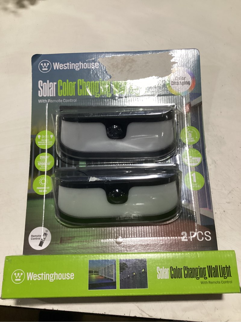 Condition photo showing New/Like New for westinghouse solar wall lights outdoor,1200 lumen led motion activated color changing wall lights with remote, 2 pack