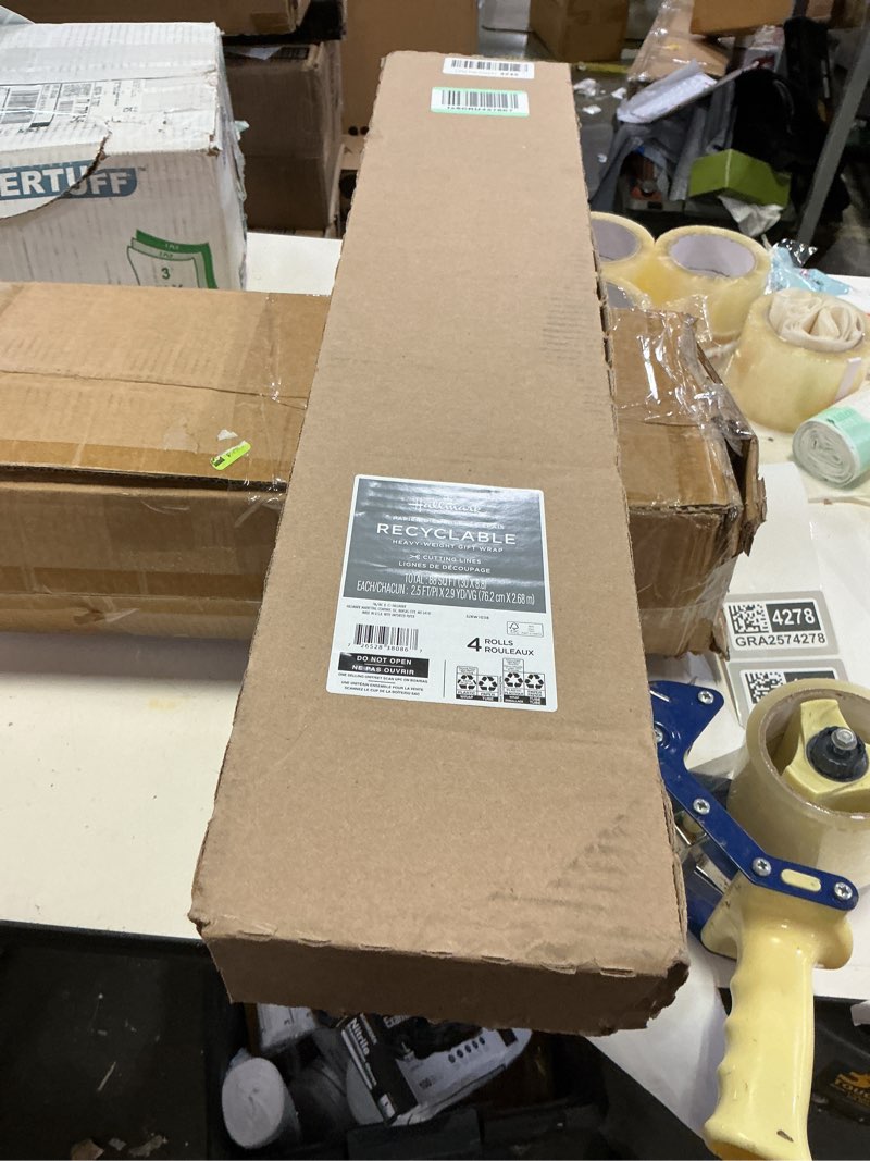 Condition photo showing New/Like New for Hallmark Christmas Wrapping Paper Bundle with Cut Lines on Reverse, Kraft (Pack of 4, 88 sq. ft. ttl) Red Trucks, Snowflakes, Stripes, Merry Christmas (5JXW1038) Red Trucks, Snowflakes, Red Stripes, Merry Christmas