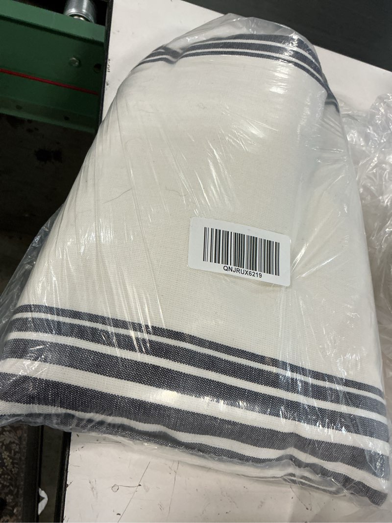 Condition photo showing As Is for quince coastal stripe linen cotton curtain - single panel, 48x84, ivory/navy