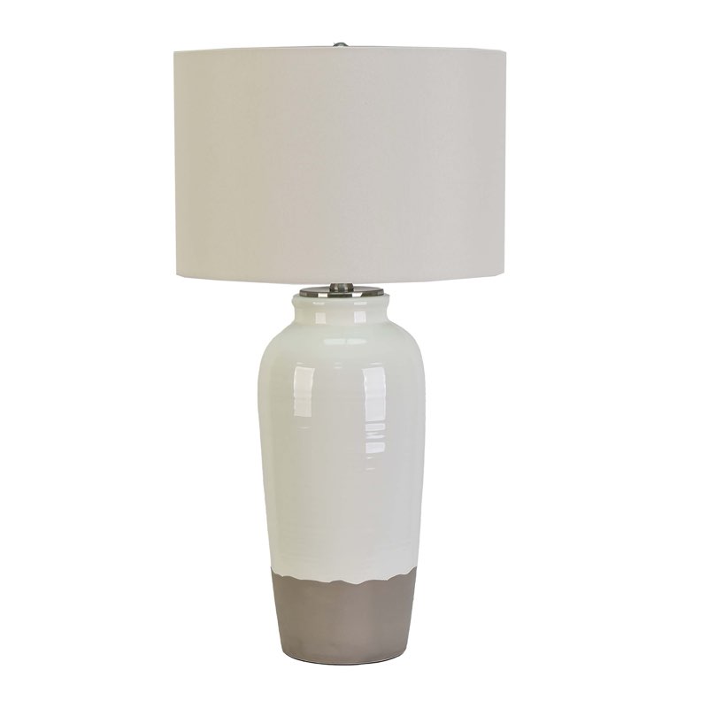 Allen + Roth 28-in White Glaze LED 3-Way Table Lamp with Linen Shade