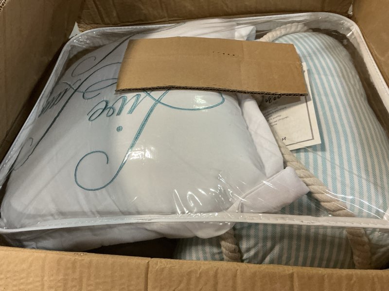 Condition photo showing Good Condition for lush decor harbor life reversible quilt set, 7 piece set, full/ queen, blue & taupe - blue quilt queen bedding set - coastal decor - nautical bedding - beach house blue & taupe full/queen