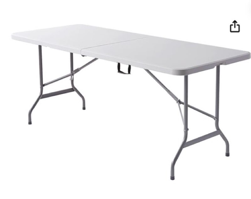 realspace® molded plastic top folding table, 6' wide fold in half, 29"h x 72"w x 30"d, platinum