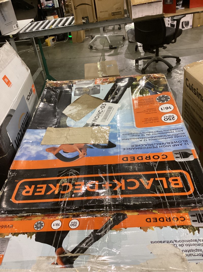 Condition photo showing As Is for BLACK+DECKER 3-in-1 Electric Leaf Blower, Leaf Vacuum/Mulcher, Corded, 12-Amp (BV6600) 3-in-1 Leaf Blower