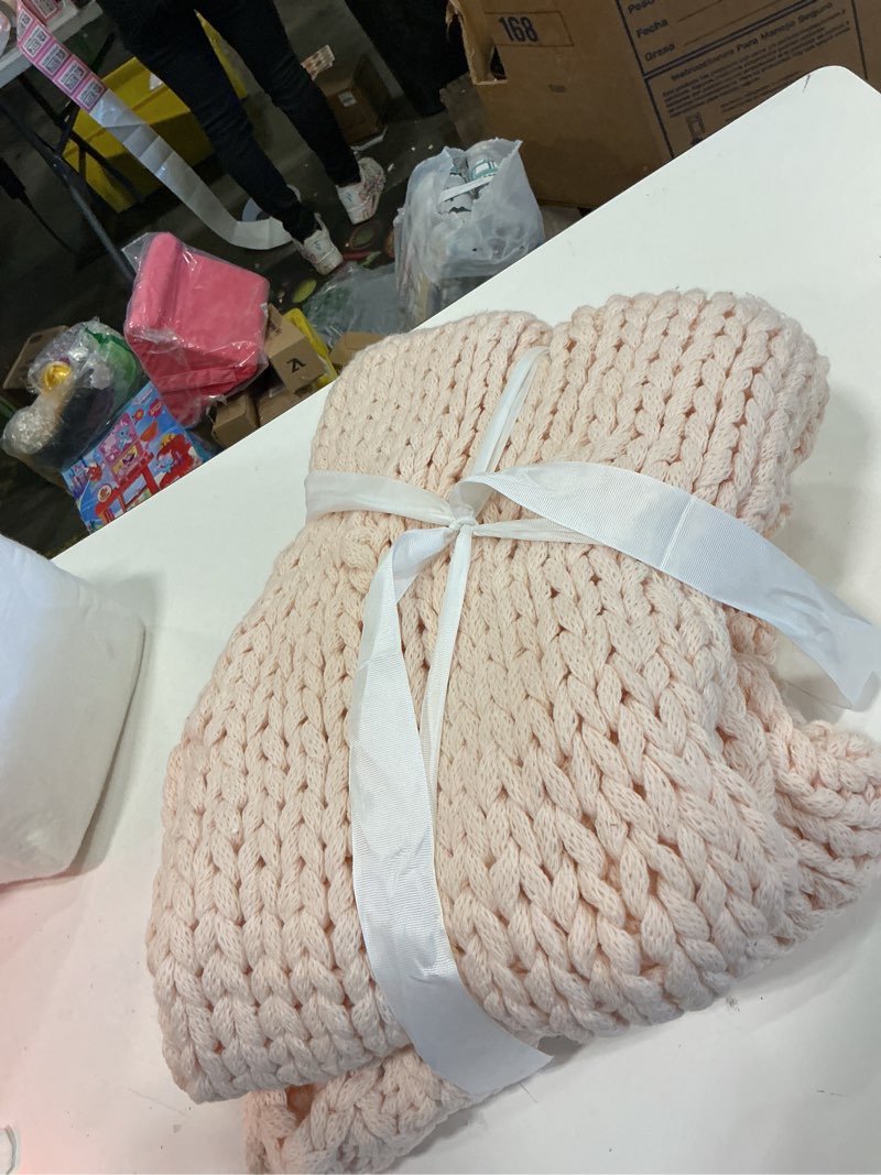 Condition photo showing Good Condition for admitrack chunky knit blanket throw, 100% hand knit chenille throw blanket for sofa & home decor, soft and cozy knitted throw blankets (pink?51\"x63\")