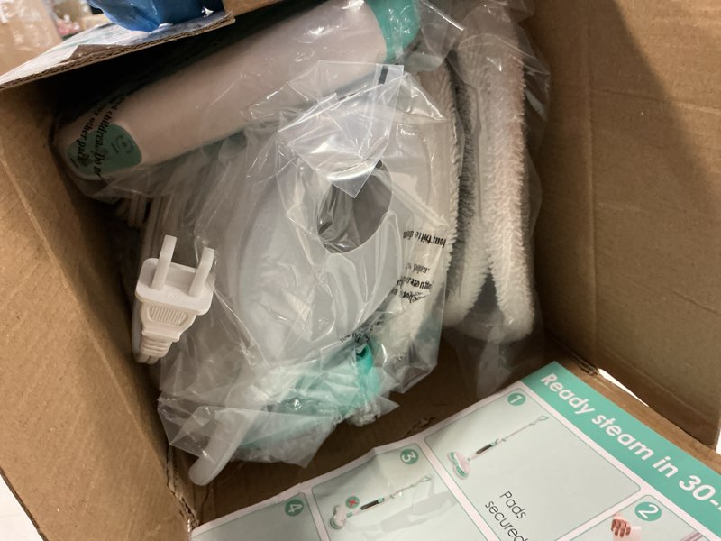 Condition photo showing Good Condition for angtra scrubbing steam mop with rotating mop pads, all-in-one hard floor cleaner with led headlights