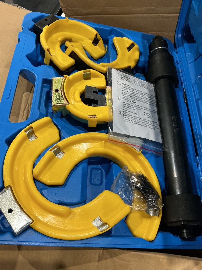 Condition photo showing As Is for heavy duty macpherson strut spring compressor tool - impact wrench compatible, coil spring extractor kit with overload protection & safety guard, 3 interchangeable forks for car & utv impact wrench rated