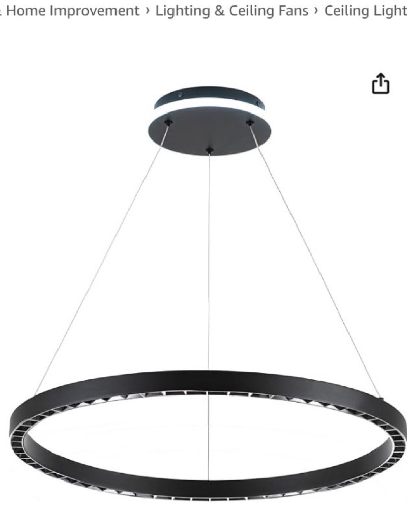 black modern led chandelier 1-ring circular pendant light 6000k 36w dimmable hanging light fixtures for dining room kitchen island bedroom living room foyer stairway