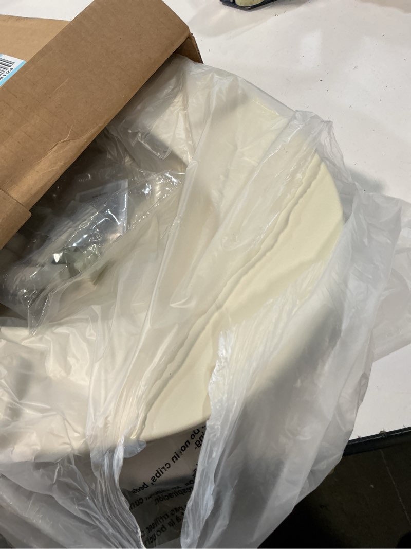 Condition photo showing As Is for mayfair cassel slow close toilet seat, easy clean, non slip premium wood seat, easy install, made in usa, elongated, bone seat elongated