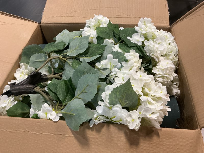Condition photo showing As Is for faux hydrangea tree – 30 inch hydrangea tree artificial with white flowers, uv resistant outdoor hydrangea artificial plants in pot for indoor outdoor home porch decor (2 pack)