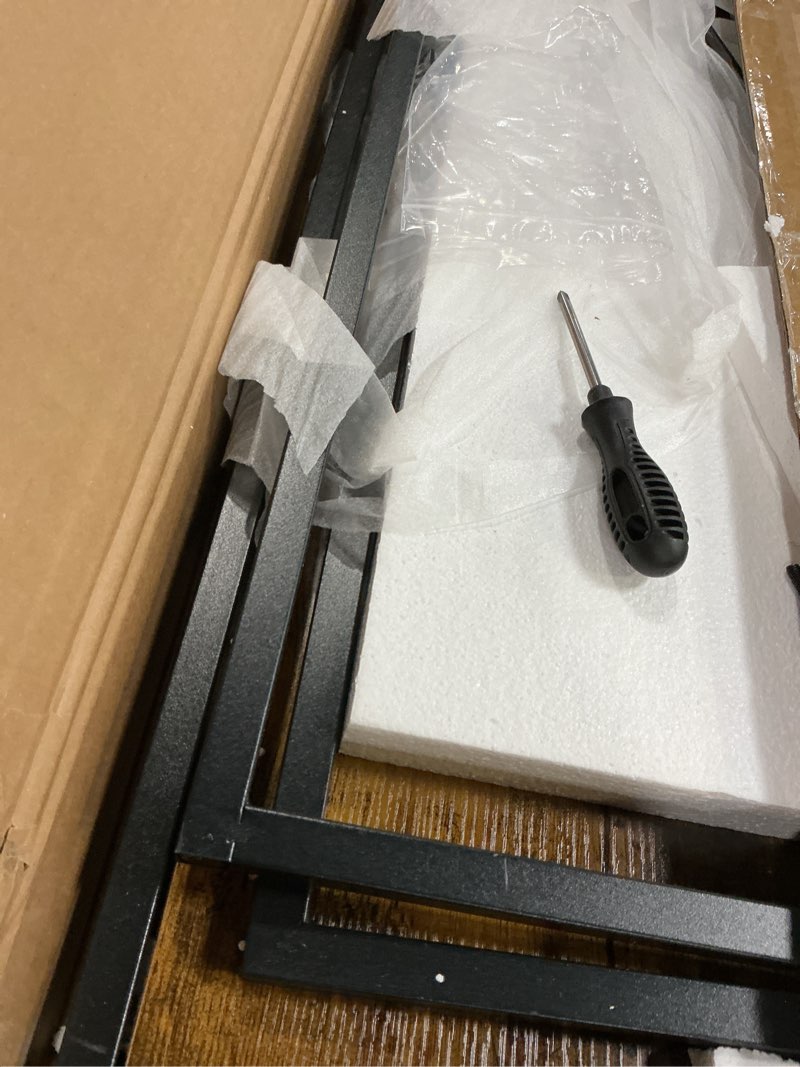 Condition photo showing As Is for huuger folding desk for small spaces, 31.5 inch foldable computer table, for home office, study, bedroom, dorm, space saving, small writing work office computer desk, easy to fold, rustic brown